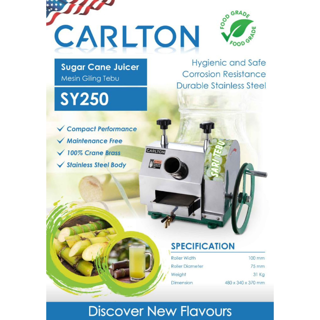 PRE ORDER Carlton SY250 Mesin Giling Tebu Manual Sugar Cane Juicer Stainless Steel Food Grade Origin