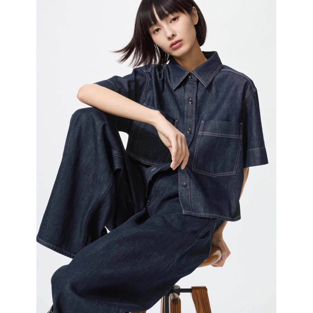 Uniqlo Denim Boxy Shirt Half Sleeve