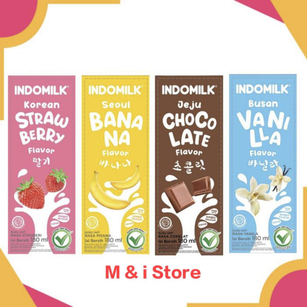 Indomilk Susu UHT Rasa Vanila / Coklat / Banana / Strawberry 180ml isi 30 pcs / Kartom