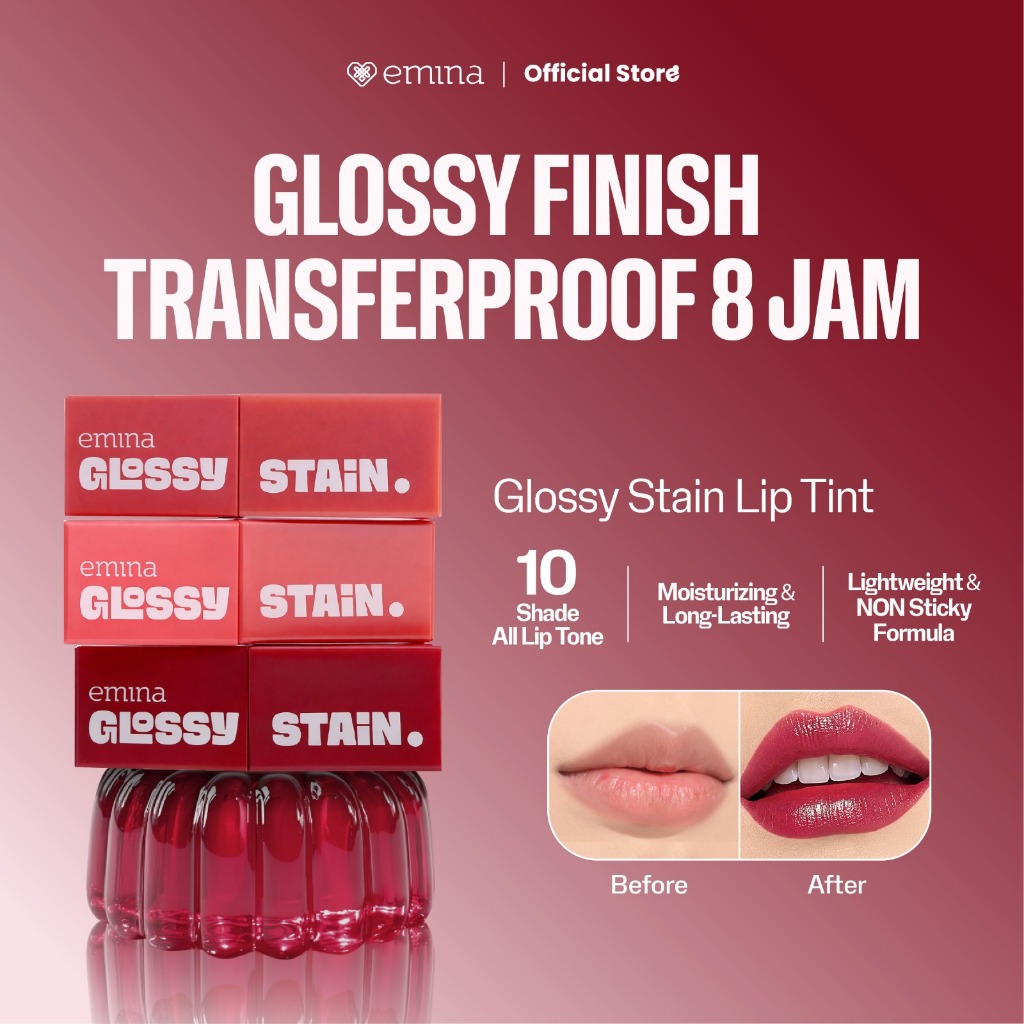 [CREATOR’S PICK] Emina Glossy Stain 3g - Lip Tint Glossy Viral Melty Gel, Tahan Lama Transferproof, 
