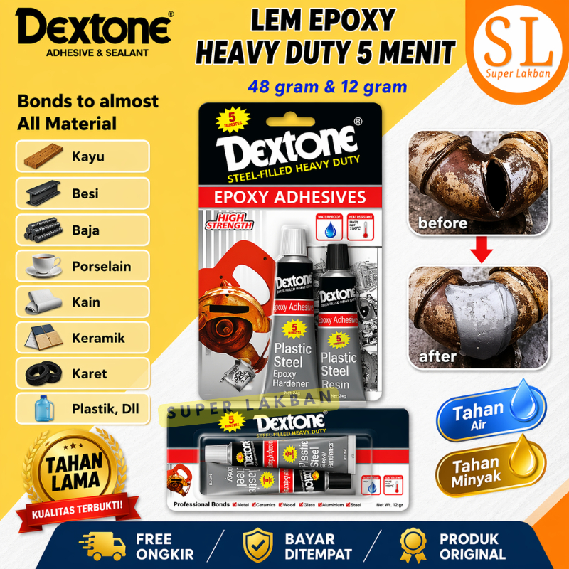 Lem Besi Dextone Epoxy 5 Menit Tahan Panas 120C Super Kuat Waterproof Original