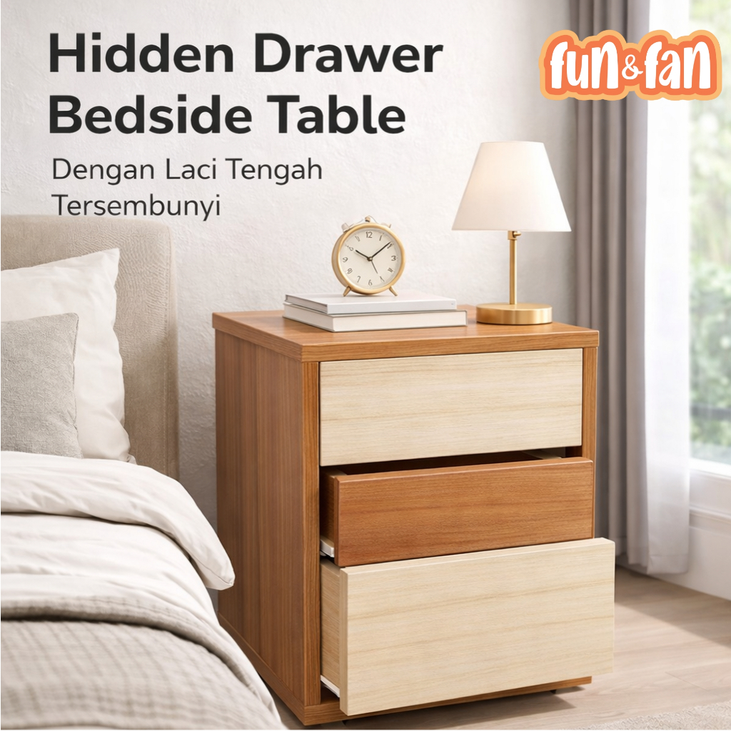 Bedside Table Aesthetic Meja Samping Tempat Tidur Rahasia Lemari Kecil Kasur Susun Kayu MDF Kokoh Se