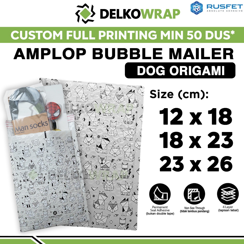 Amplop Bubble Wrap Motif DOG ORIGAMI Envelope Bubble Bag Mailer Safety Packing Perekat Paket