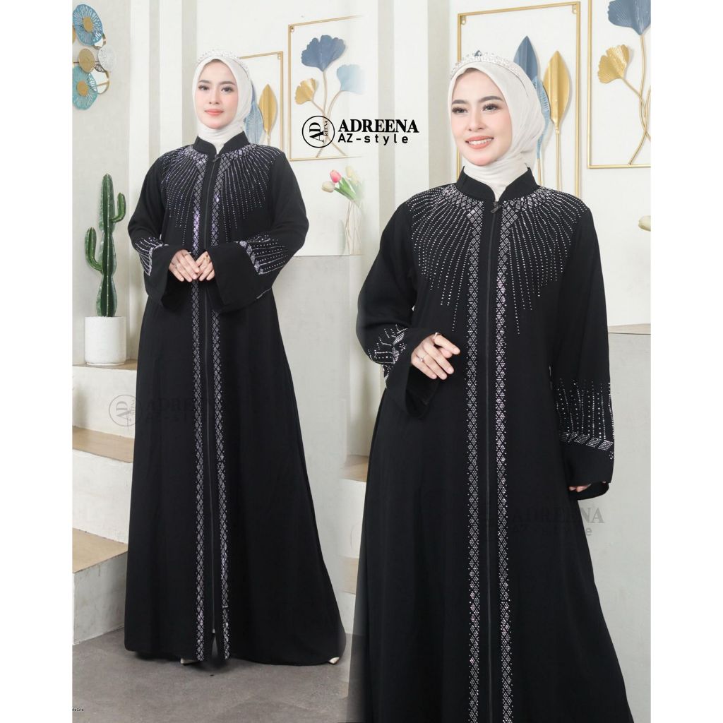 Abaya Turky Gamis Payet Swarosky Bahan Jet Black Premium Abaya Terbaru Mewah Dan Elegant