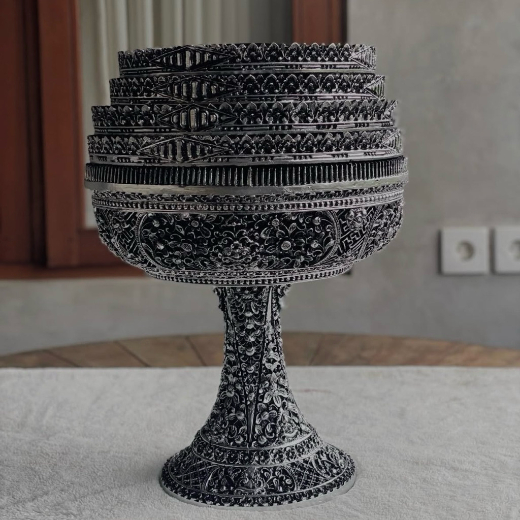 Dulang Genitri Fiber Susun 4 Uk 32 cm Warna Antik Silver | Dulang Upacara Bali Premium