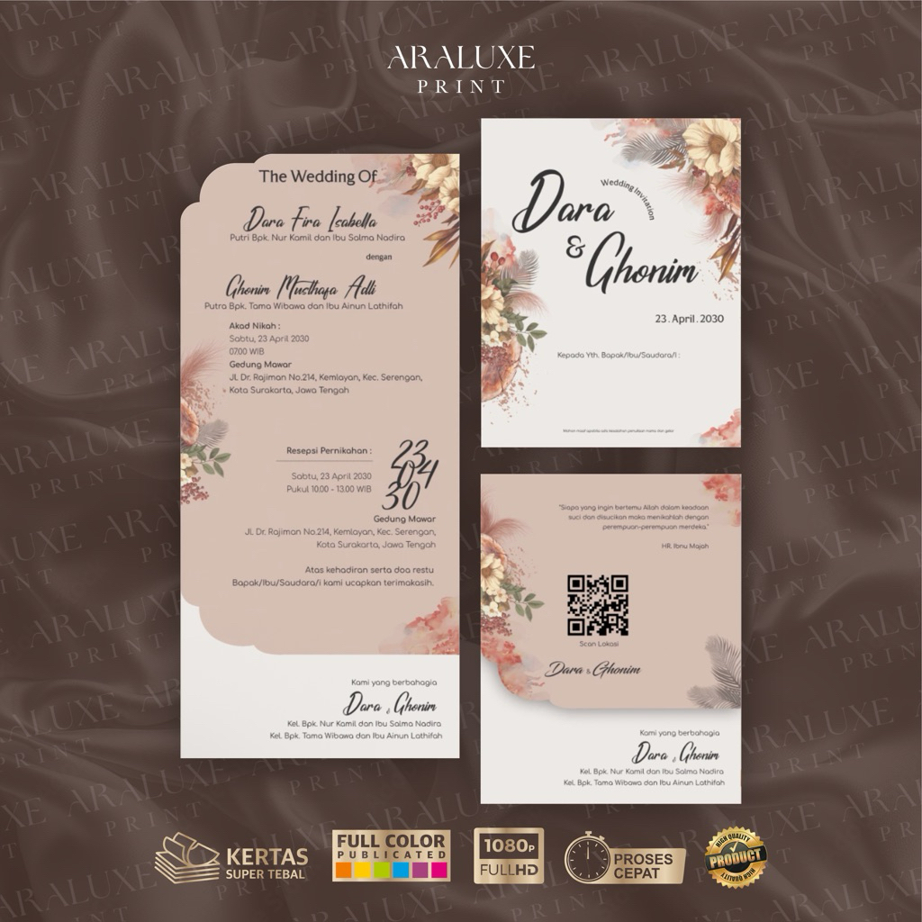 Undangan Pernikahan Elegan Softcover Lipat 2 Mewah Elegan Desain Simple