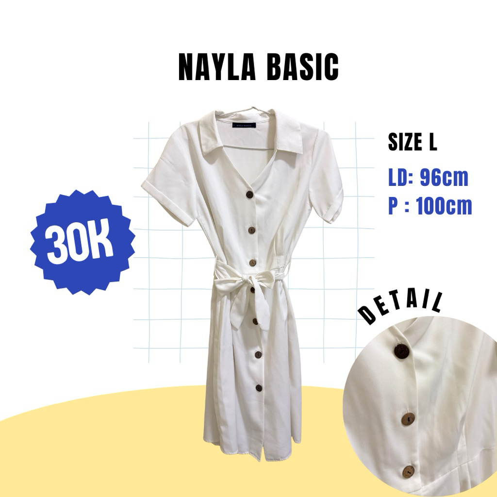 DRESS CASUAL KOREAN WHITE / Dress Busui Friendly / White Dress Nayla Full Kancing