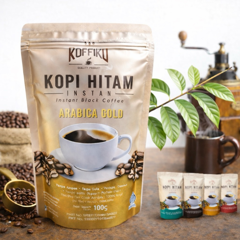 KOFFIKU arabica gold kopi tanpa ampas & bebas gula kopi hitam instan 100gram