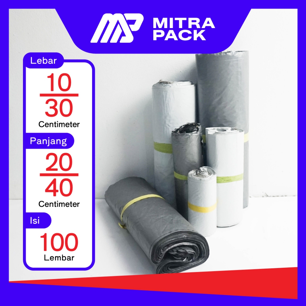 Kantong Polymailer | Aneka Ukuran 10-30CM X 20-40CM | Warna Silver Dan Putih | 1 Roll Isi 100 Pcs - 