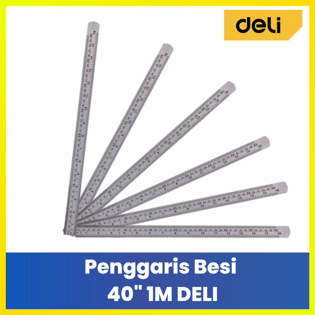 Deli Mistar Besi 1 Meter 40" Penggaris Stainless Tukang Jahit Teknik Bangunan Penggaris Panjang Kuat