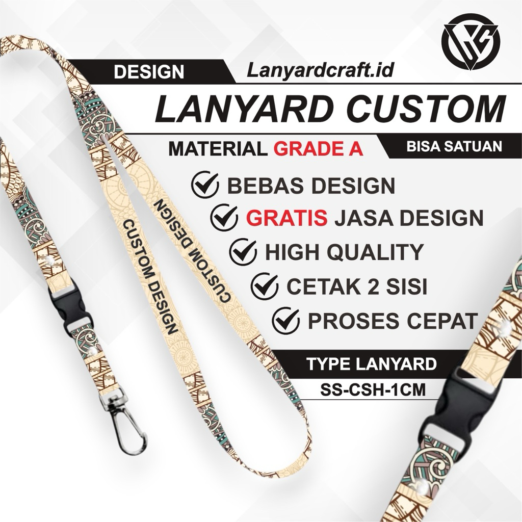 [CUSTOM SATUAN] Custom Lanyard Size 1cm Type SS-CSH Lanyard Id Card Printing / Lanyard Custom Desain