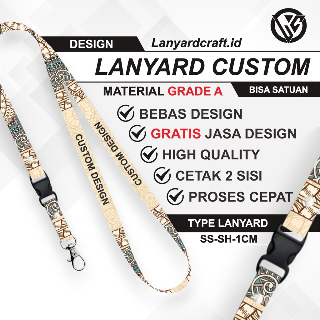 [CUSTOM SATUAN] Custom Lanyard Size 1cm Type SS-SH Lanyard Id Card Printing / Lanyard Custom Desain 