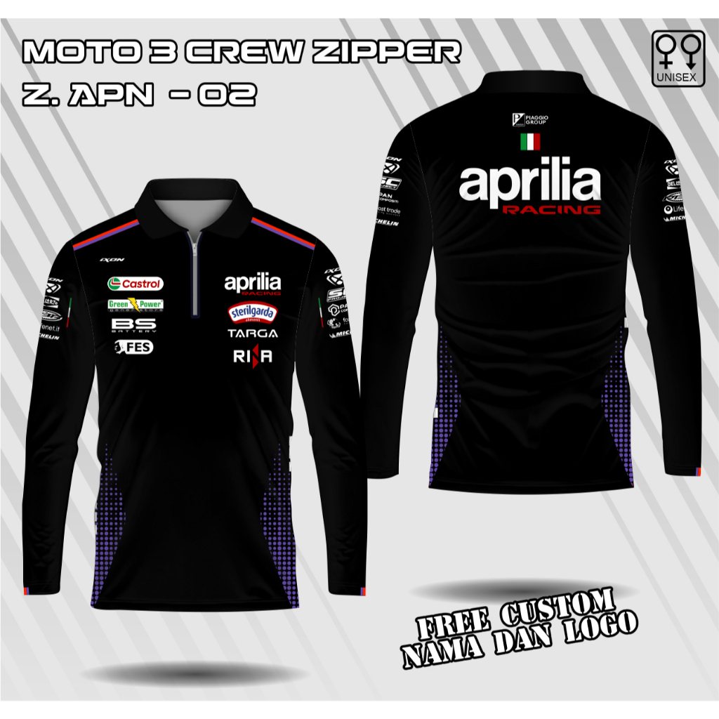 Jersey kerah polo Crew Motogp Aprilia Racing lengan panjang 2026 kerah zipper kaos moto gp aprilia j