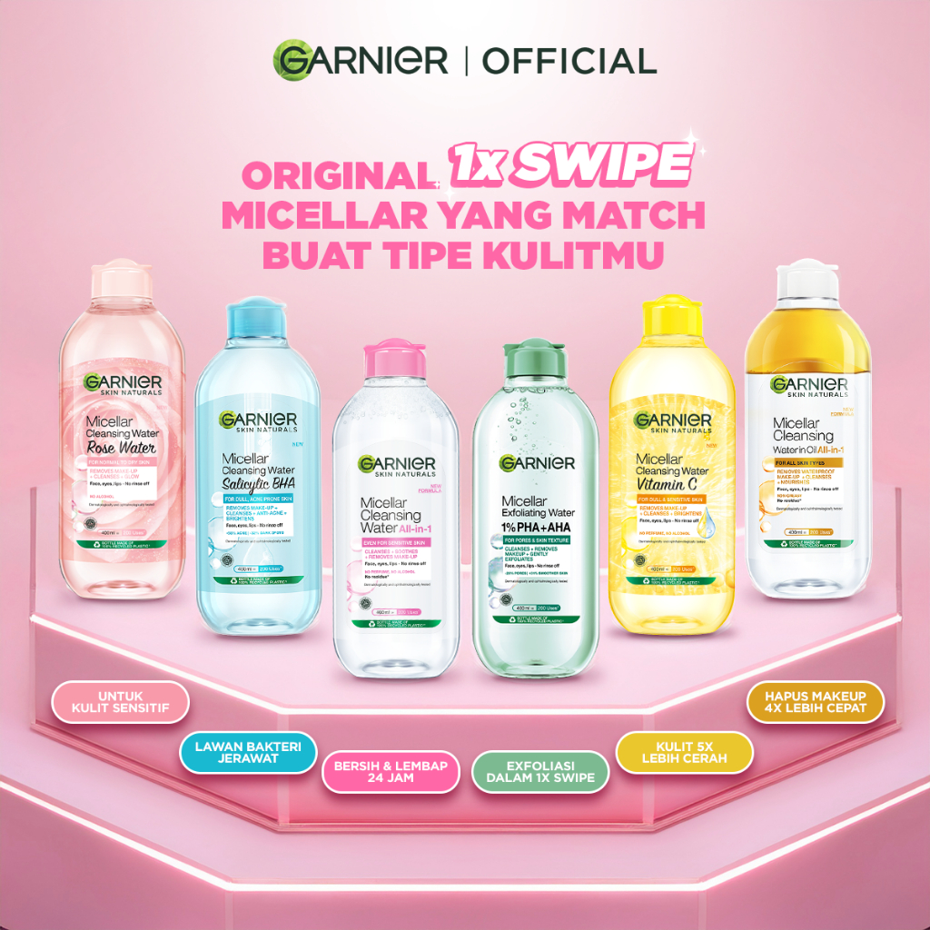Garnier Micellar Water dan Paket Skincare Komplit - Micellar Water 400ml x2 + Day Night Cream + Seru