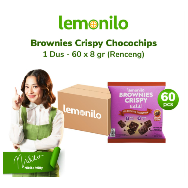 60 pcs 1 DUS Lemonilo Brownies Crispy Chocochips 8g snack anak mpasi hamper ultah