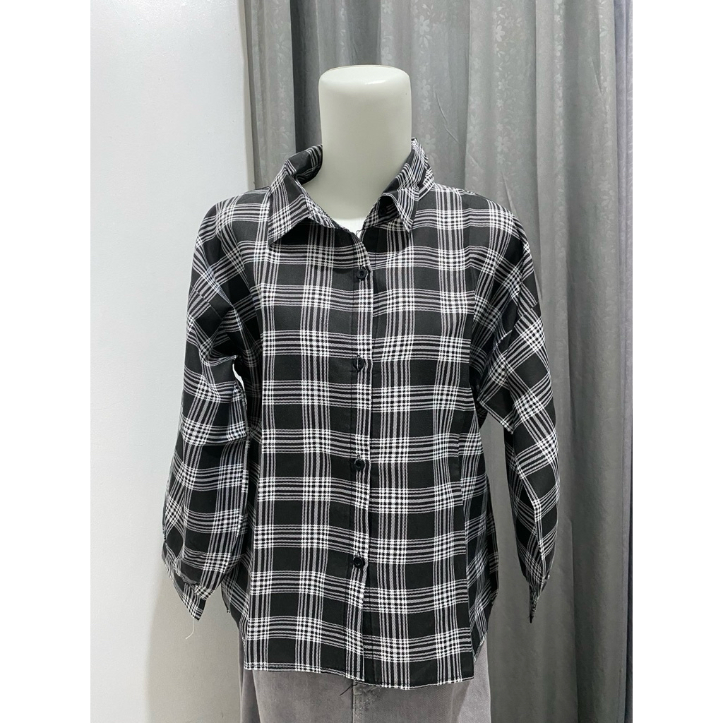 preloved kemeja kotak flanel lengan balon