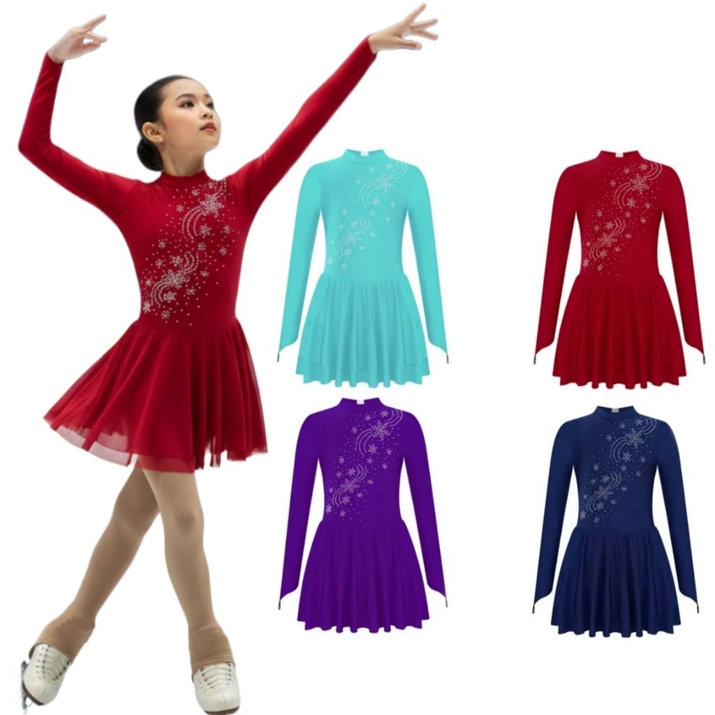 Baju Senam Ritmik Anak Perempuan Leotard Skating Es Kostum Gymnastic Anak 5-16 Tahun Ready Stock