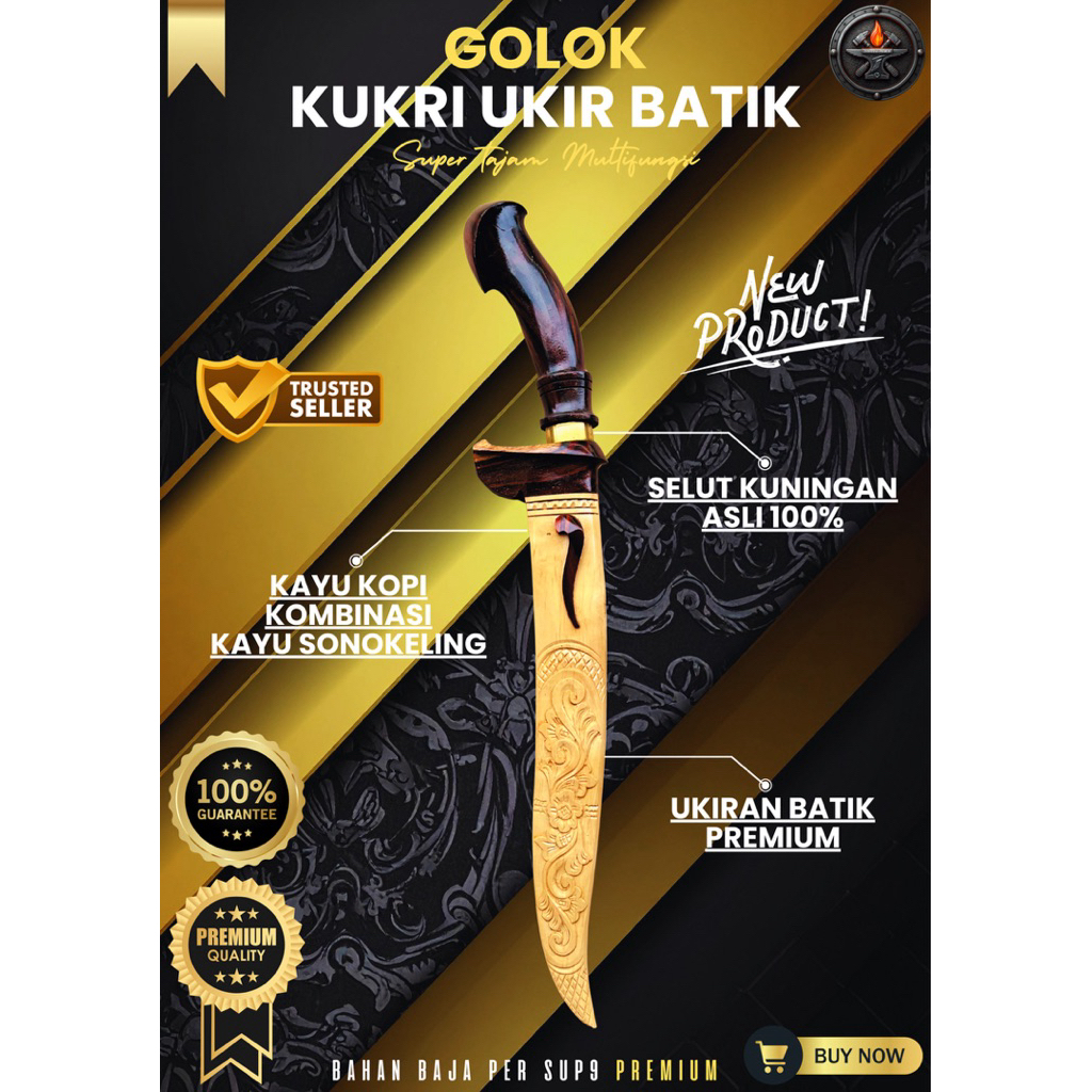 [PANDAI BAJA] GOLOK SEMBELIH KUKRI UKIR BATIK GOLOK BAJA SUPER TAJAM Bahan Baja SUP9 Asli Original
