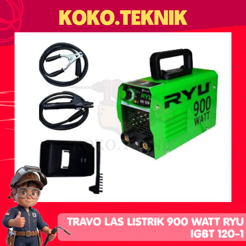 TRAVO LAS LISTRIK 900 WATT RYU IGBT 120-1 MESIN LAS LISTRIK SET