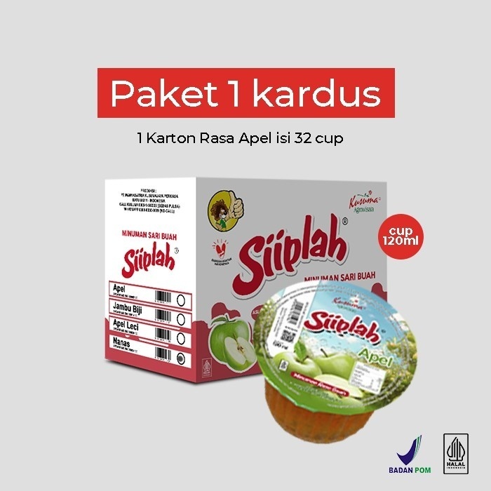 [32CUP] Siiplah Minuman Sari Buah Rasa Apel Cup 120ml | Minuman Siiplah Sari Buah Paket 1 Karton 32P