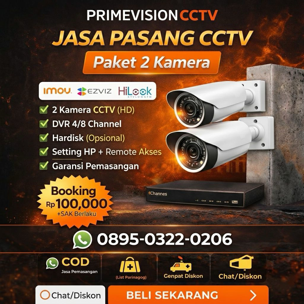 Jasa Pasang CCTV Paket 2 Kamera HD | Instalasi + Setting HP