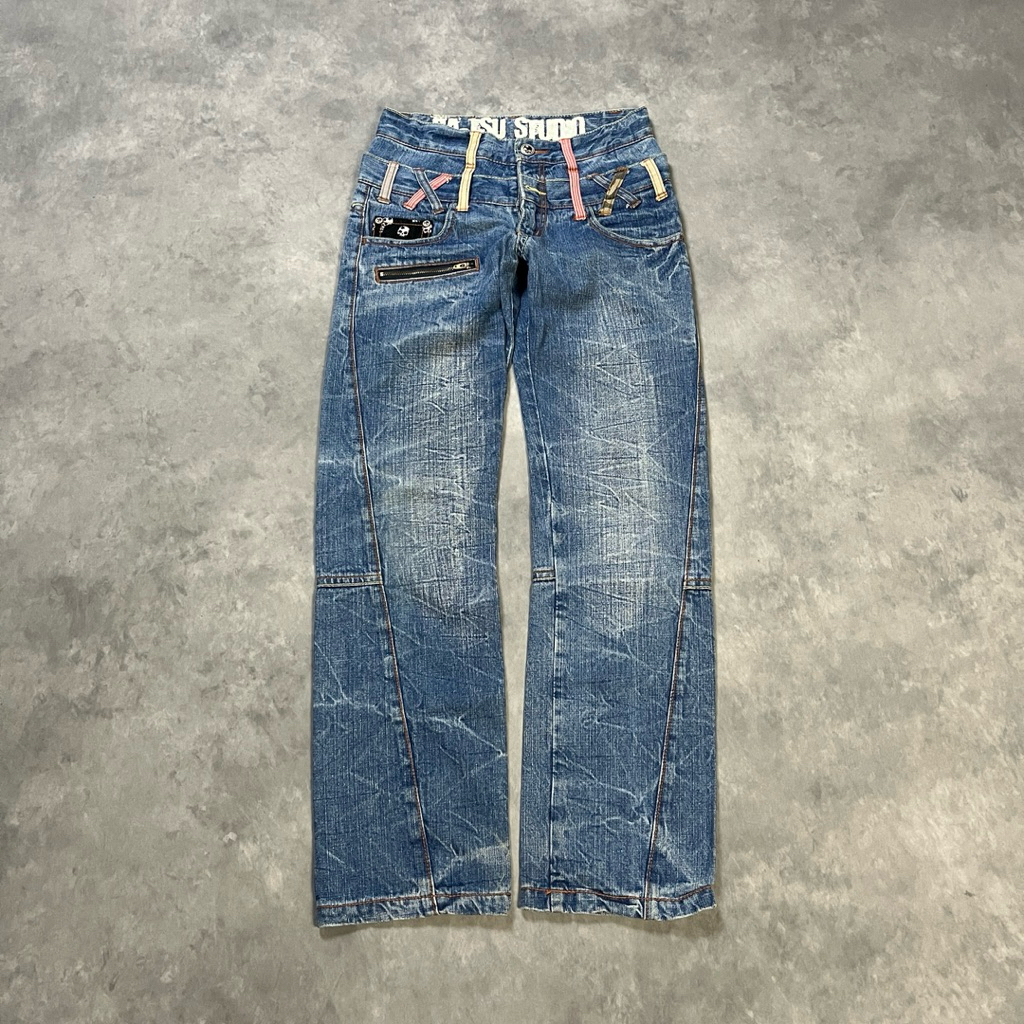 BA-TSU STUDIO Double Waist Skull Jeans,Celana Double Waist,Celana Punk