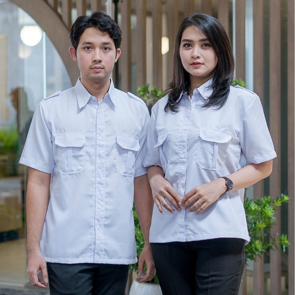 baju PDH putih polos terbaru untuk pria dan wanita