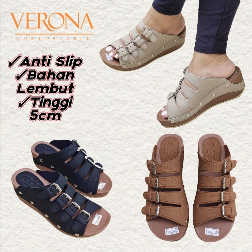 Sandal Wedges Wanita Selop Dewasa - Sandal Wanita Kekinian Nyaman Dipakai Harian Verona CMN