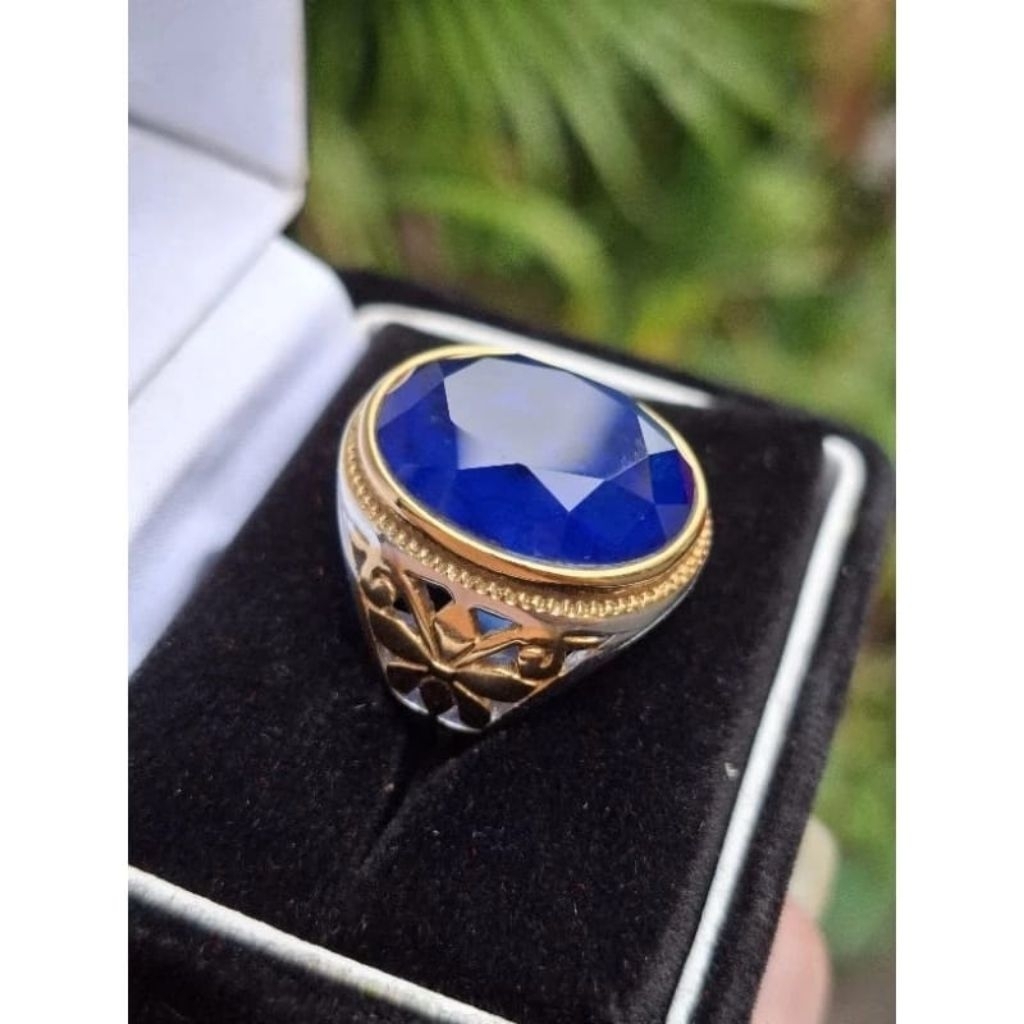 Cincin Batu Permata King Sapphire Ring Titanium Mewah