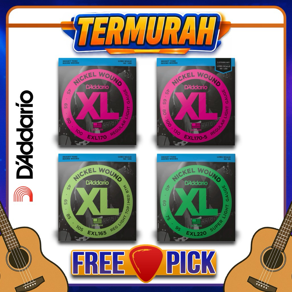 Senar Bass Daddario Original (4 & 5 Senar) | Gratis Pick Guitar Bass D’addario daddario