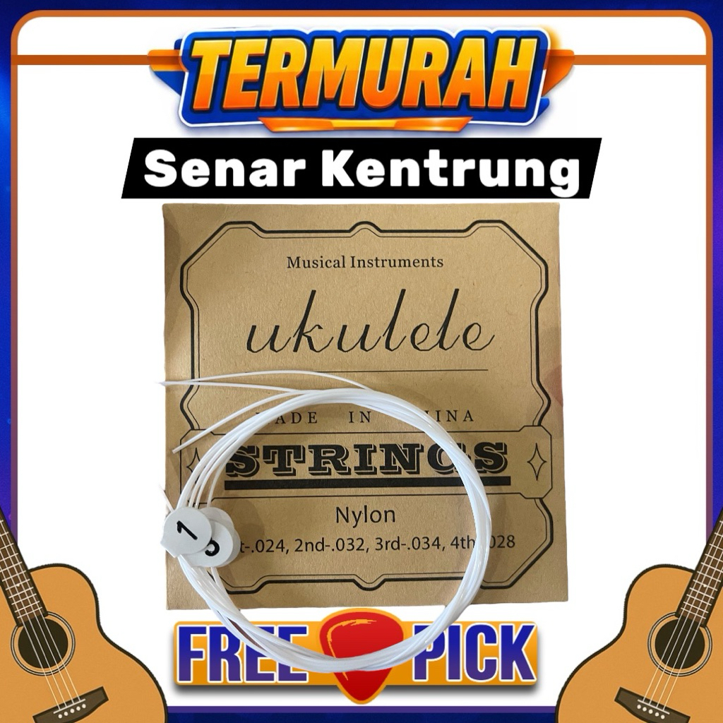 Senar Gitar Kentrung Ukulele 1 set isi 4 senar ,Ukulele Strings Gratis Pick