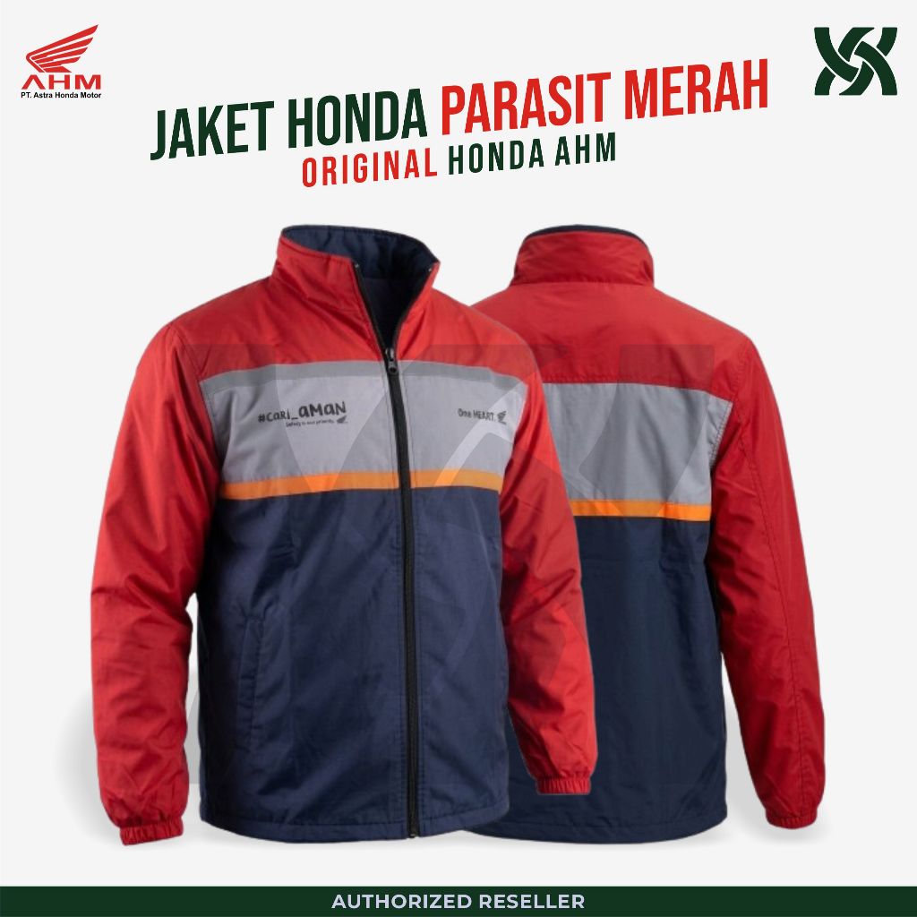 Jaket Honda Parasit Merah Original AHM - Jaket Motor Windbreaker Sporty One HEART