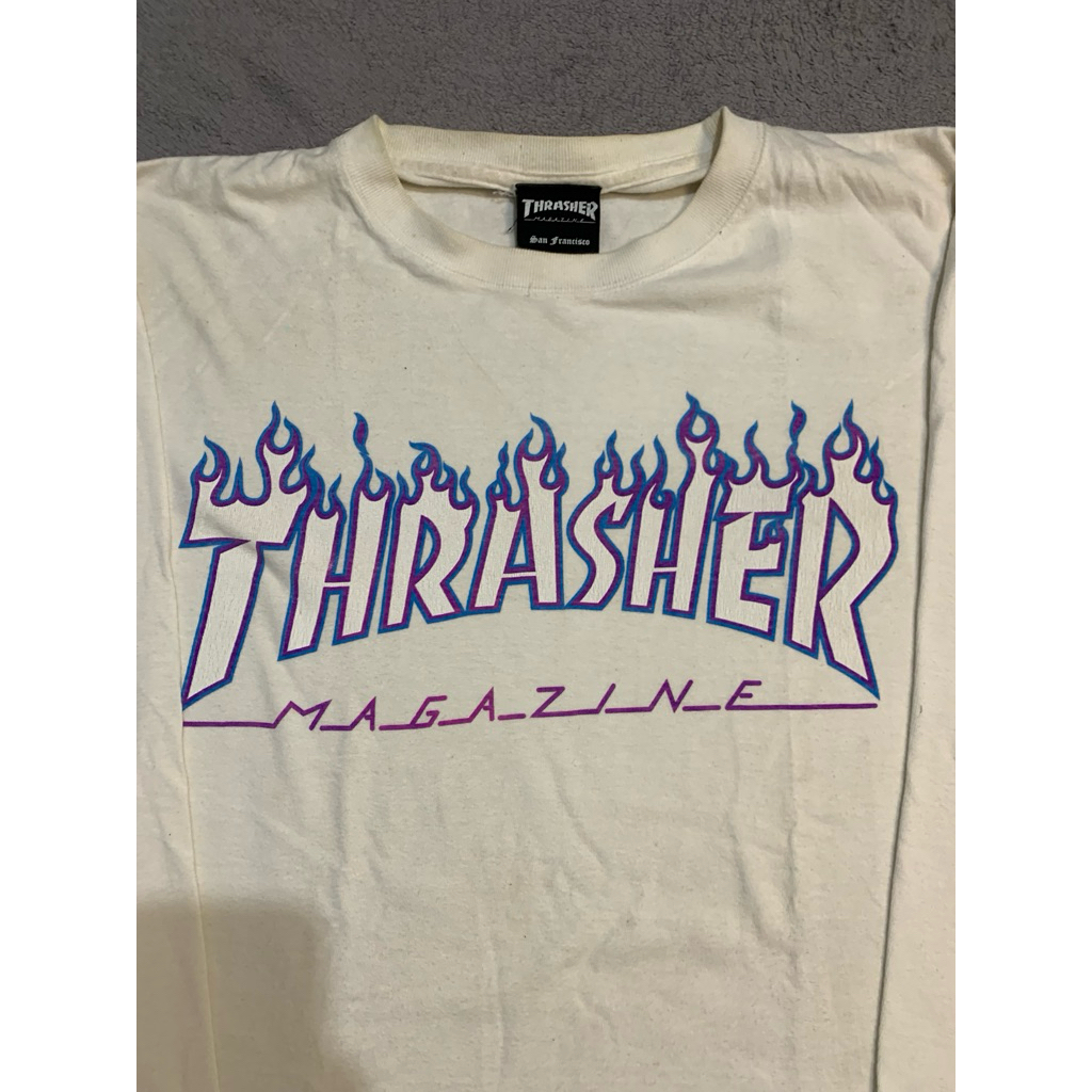 [ PRELOVED ]Kaos Thrasher Long Sleeve Putih Japan Market Blue Flame Vintage - Bekas