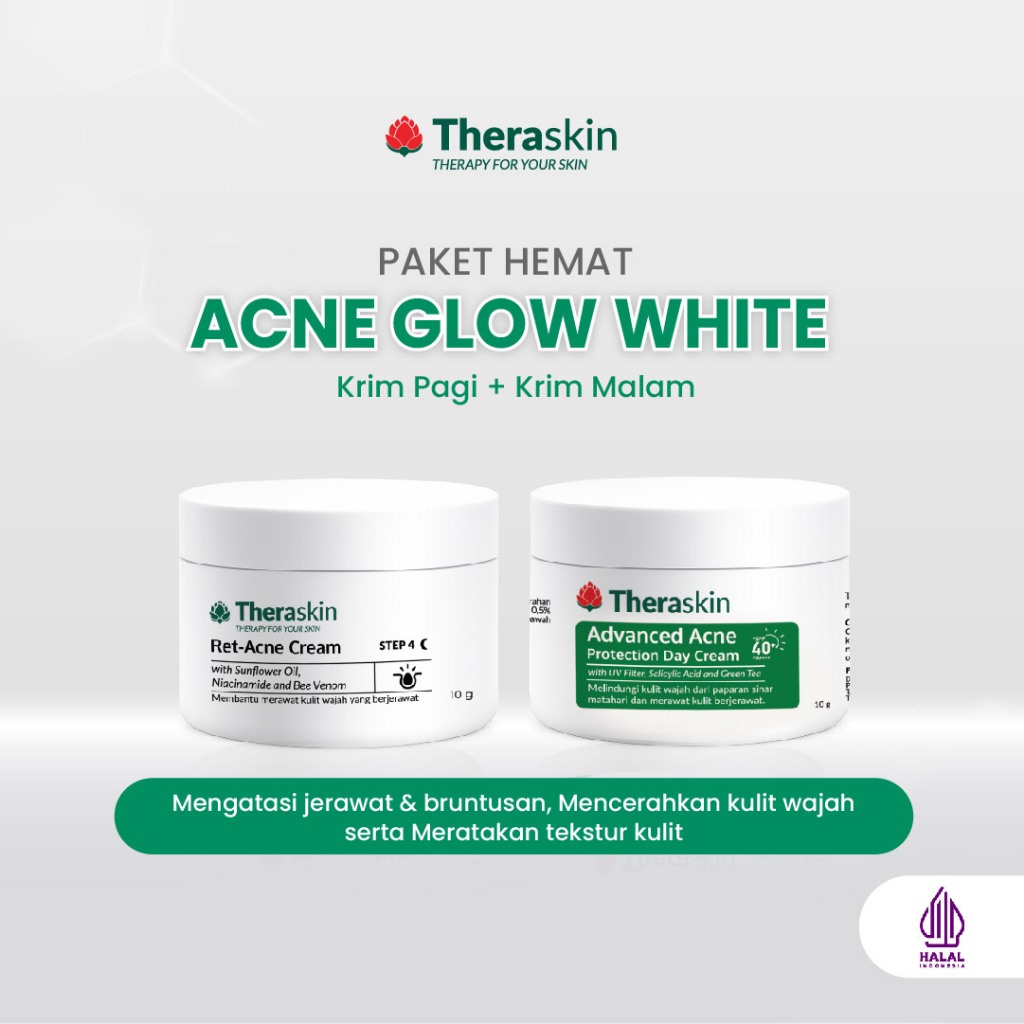 Paket Hemat BPOM Acne Glow White - Krim Pagi dan Malam untuk merawat kulit Berjerawat dan Mencerahka