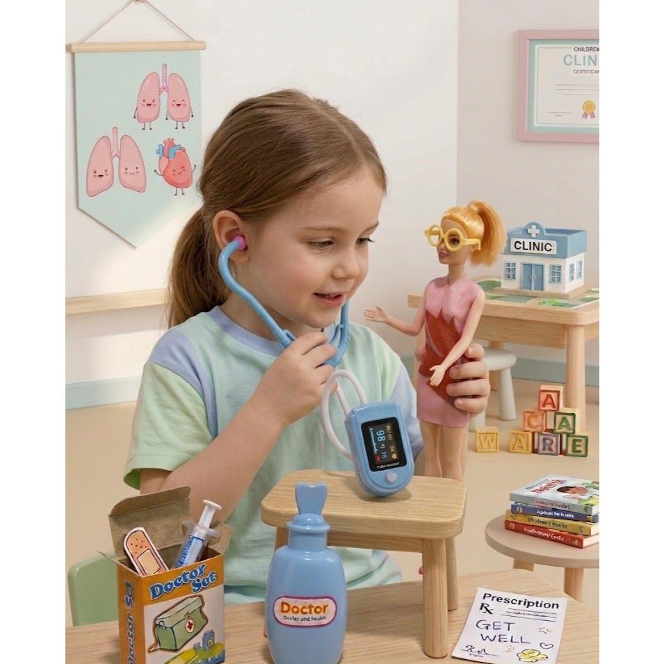 Set Mainan Dokter Anak + Boneka Cewek | Doctor Play Set Edukasi Anak 3+ | Alat Medis Mainan Lengkap 