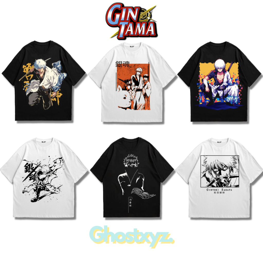 Ghostxyz T-Shirt Gintama Black White Oversize Vintage Tee Baju Kaos