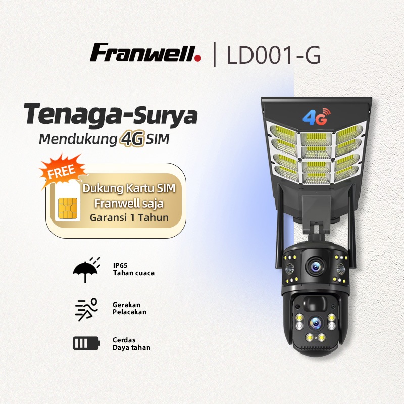 Franwell CCTV 4G Solar + Lampu Jalan | Tanpa WiFi | Tahan Hujan & Panas | Night Vision | Gratis SIM