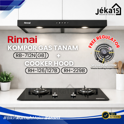 JEKA15 - Paket Kompor Tanam + Cooker Hood Rinnai RB -712N (GB)  Gas Tanam 2 Tungku