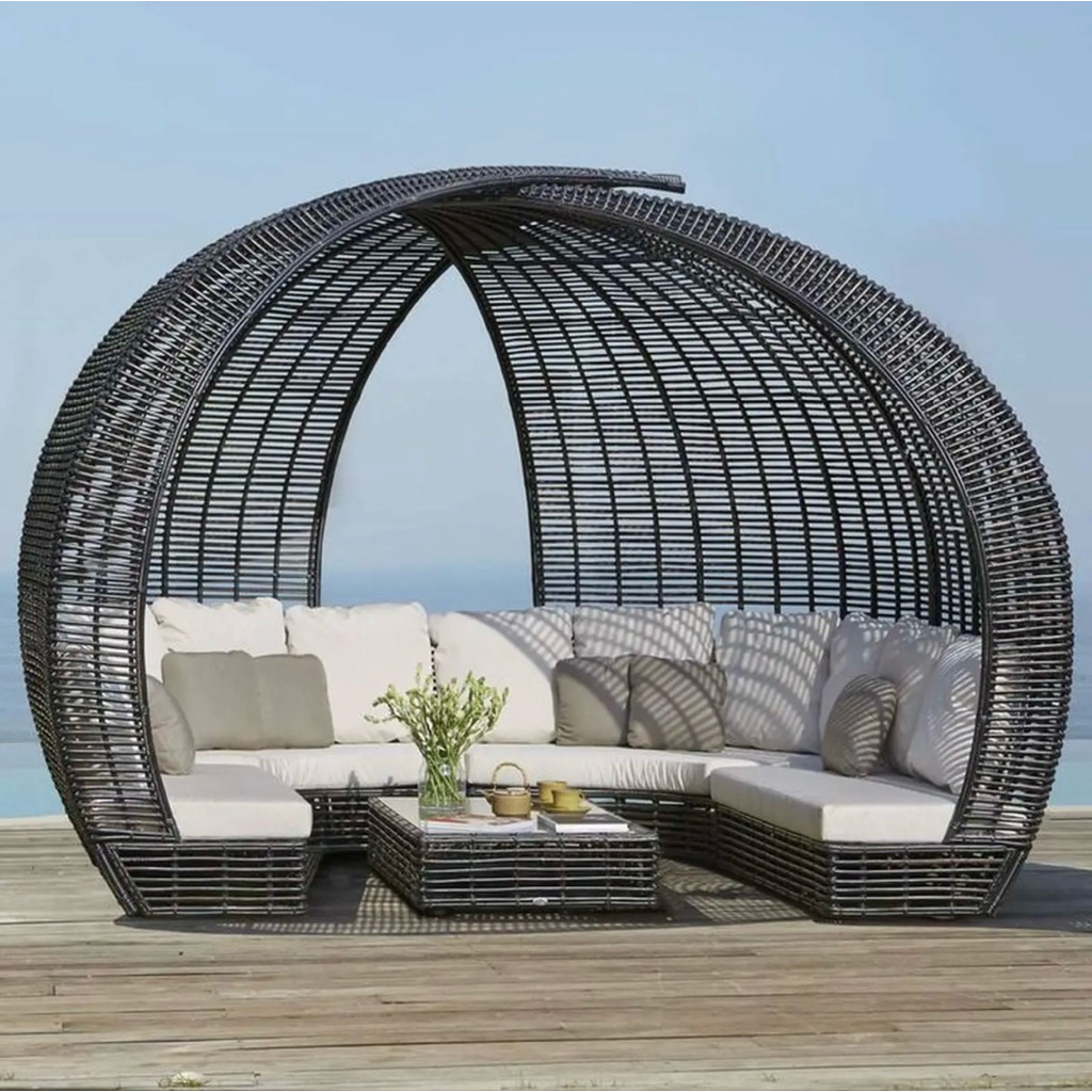 Daybed Rotan Sintetis Terlaris Sofa Outdoor Rotan Sintetis Sofa Teras Gazebo Modern Rotan Sintetis