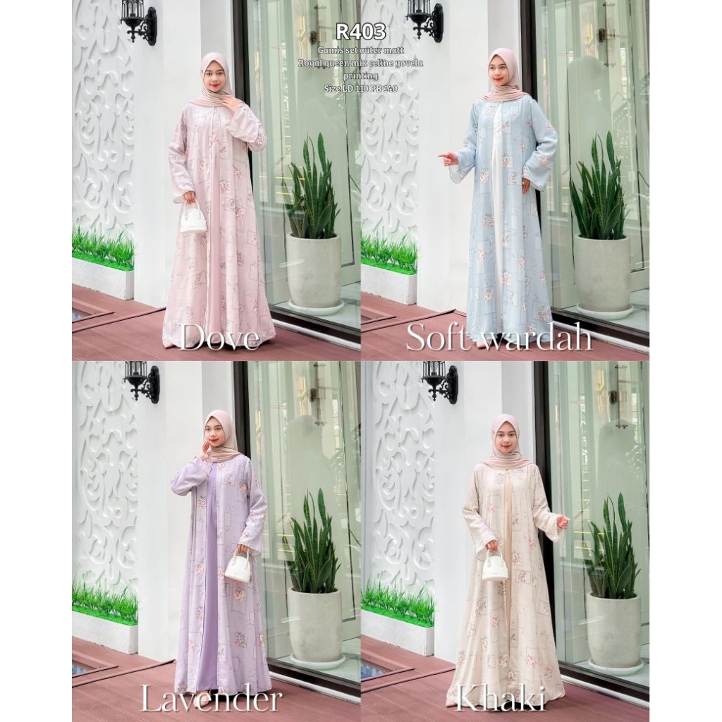 Ribyka R403 Gamis set Outer Royal Queen mix Celine Yovela