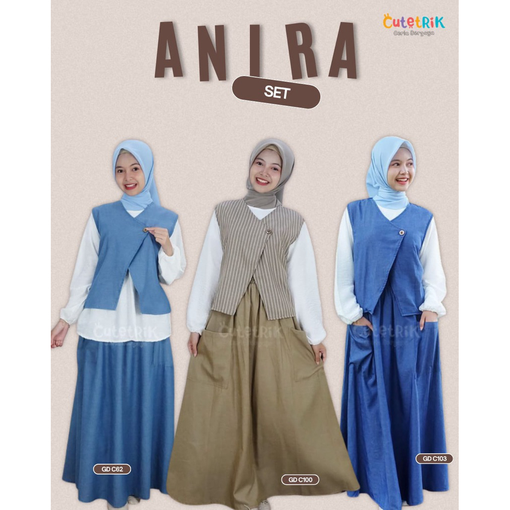 GD C62 C100 C103 C125 Baju Perempuan Setelan 3in1 Blus Tunik Rompi Set Rok Anak Remaja Dewasa One Se