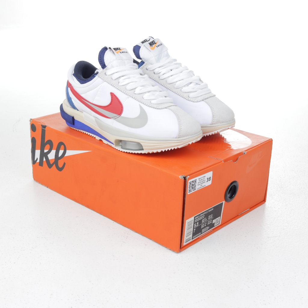 (FTBX) Sepatu Sneakers Sacai X Nike Cortez 4.0 White Varsity Royal DQ0581 100