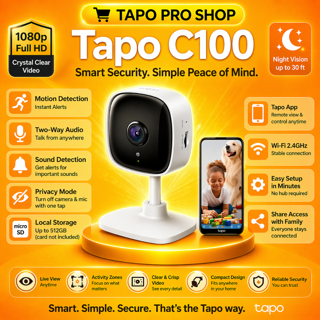 TP-LINK Tapo C100 Smart Security Wifi Indoor MIni UPS Garansi Resmi