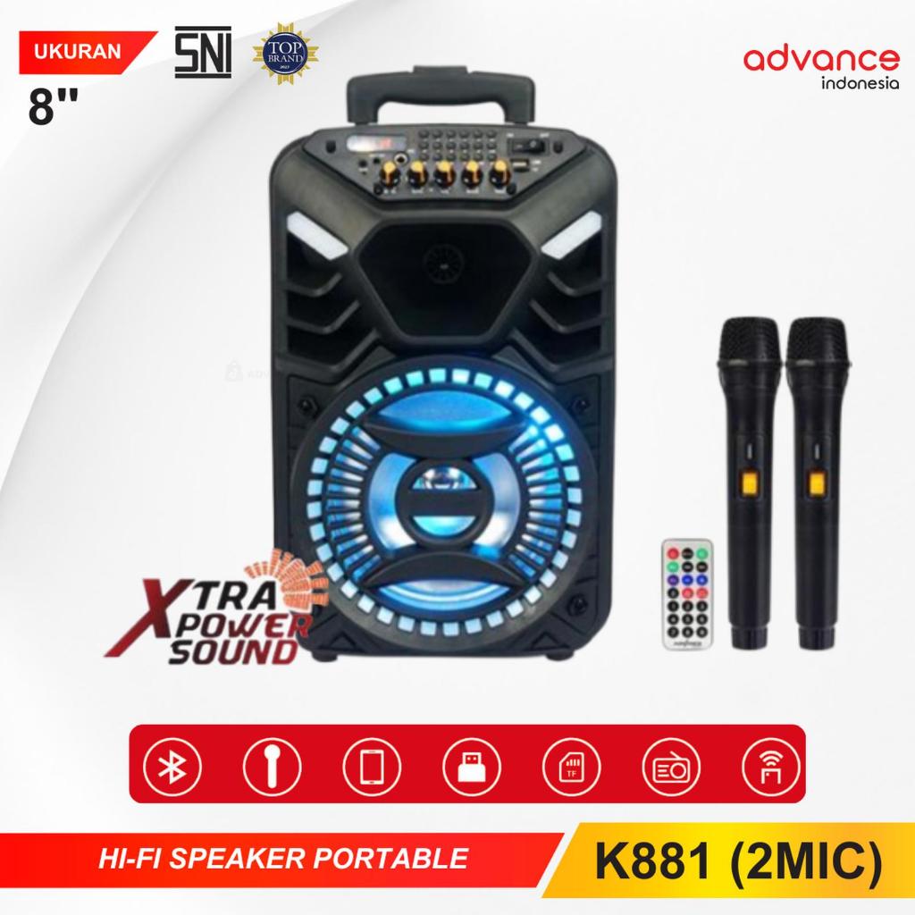 Advance K881 Speaker Portable 8" Plus 2 Mic Wireless