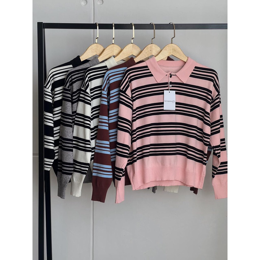 Knit wanita - Sweater knit rajut halus strip