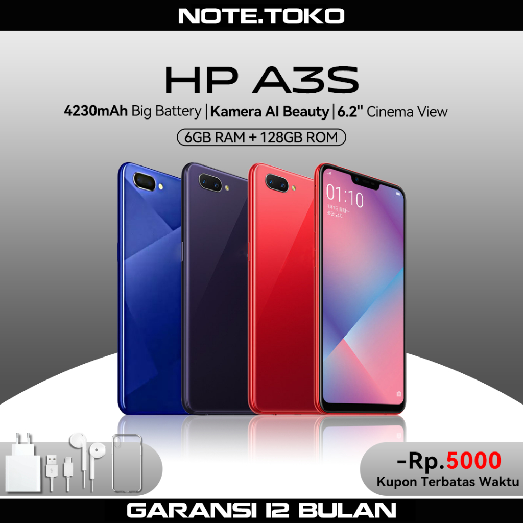 A3S Smartphone Android Murah 6.2" Screen Dual Camera HP