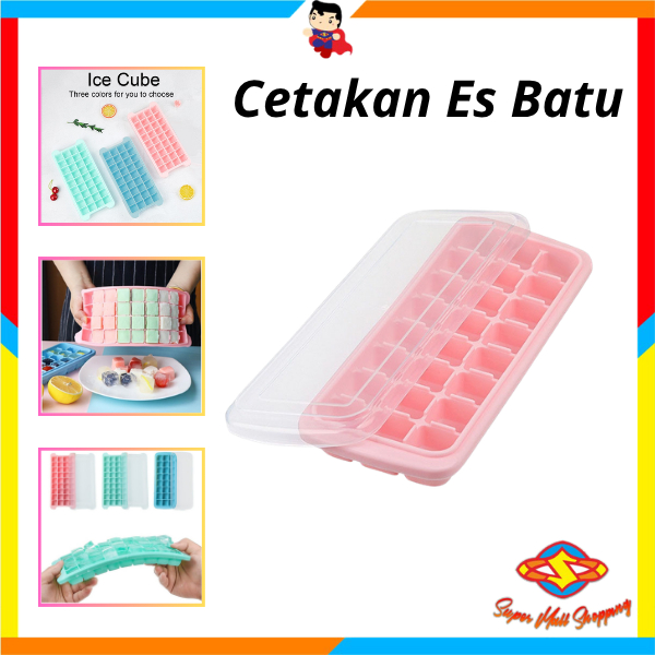 SMS Cetakan Es Batu Cokelat Jelly 36 SEKAT Silicone Ice Cube Tray Mold Dengan Penutup Food Grade Ant