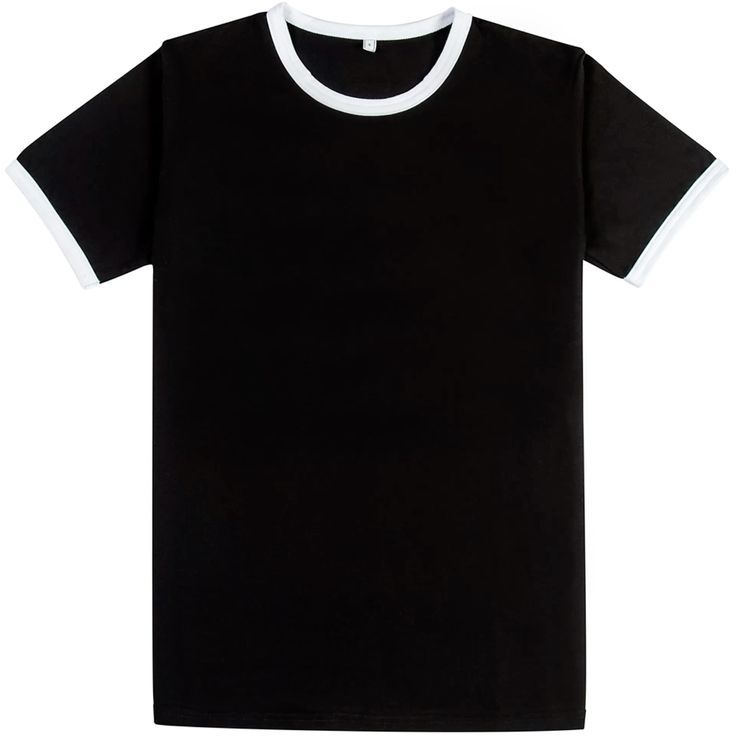 kaos polos catton pria wanita _t/shirt ringer tee basic lengan pendek warna hitam tapped lengan