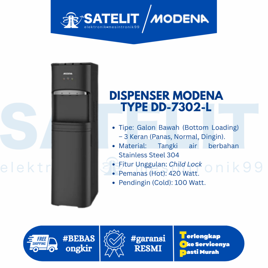 Dispenser MODENA DD 7302 L Bottom Loading - Pendingin Kompresor & Low Watt