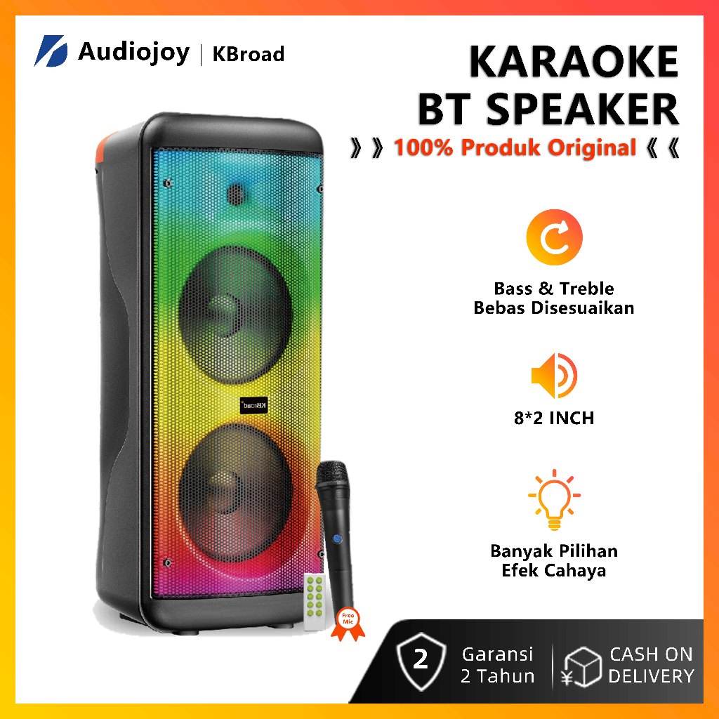 Speaker Party Profesional, Bluetooth 5.3, Dual 8 Inch, Mic Wireless, Portable untuk Pesta Luar Ruang